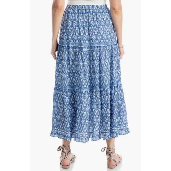 💕MAX STUDIO💕 Tiered Cotton Blend Maxi Skirt Blue White Paisley Panache XL NWT - Picture 3 of 4